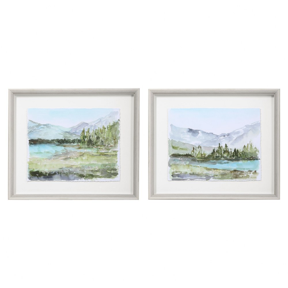 Uttermost-33719-Plein Air Reservoir - 27 inch Watercolor Print (Set of 2) - 27 inches wide by 2.38 inches deep   Light White Wood Finish