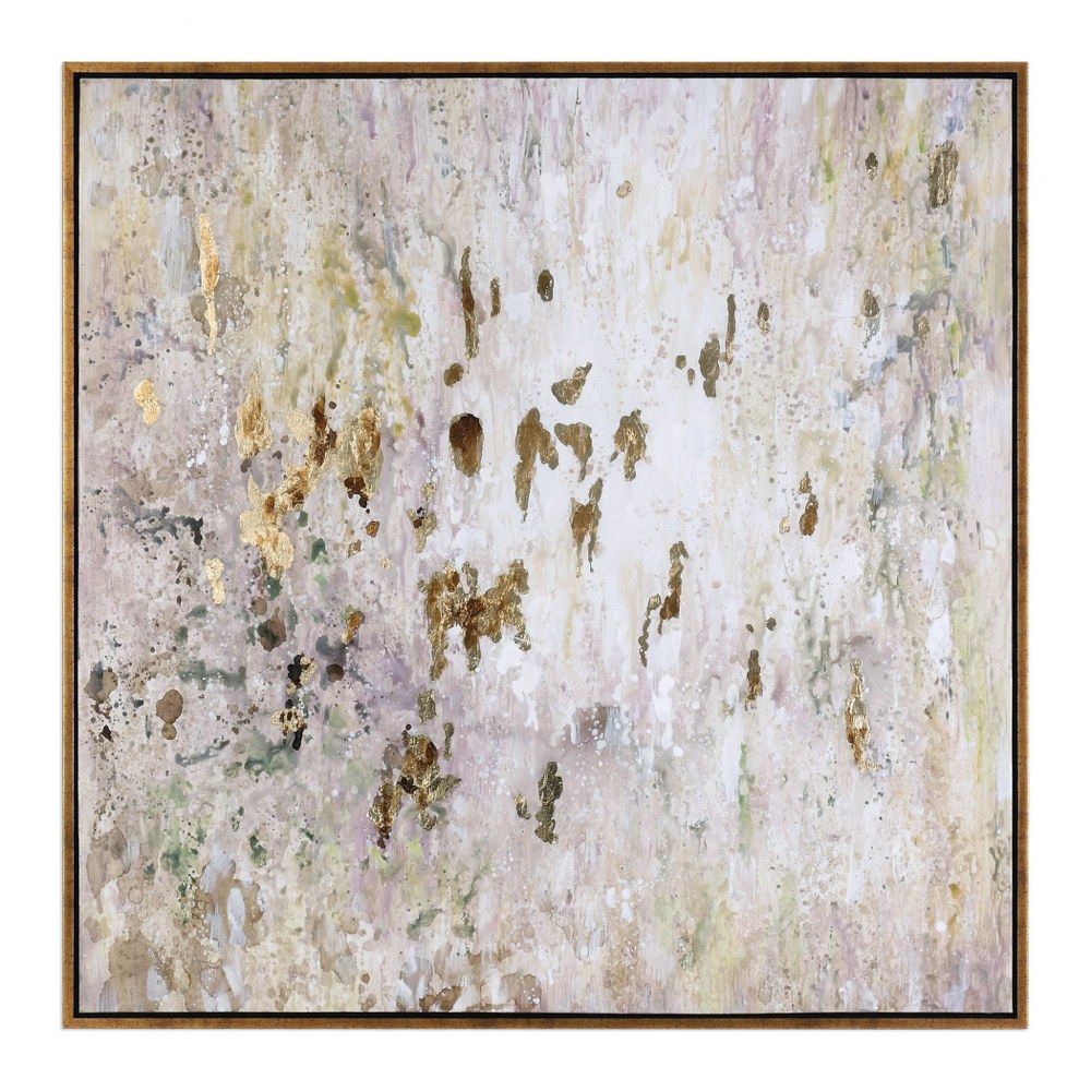 Uttermost-34362-Golden Raindrops - 62 inch Modern Abstract Art   Champagne Silver Leaf/Hand Painted/Gold Leaf Finish