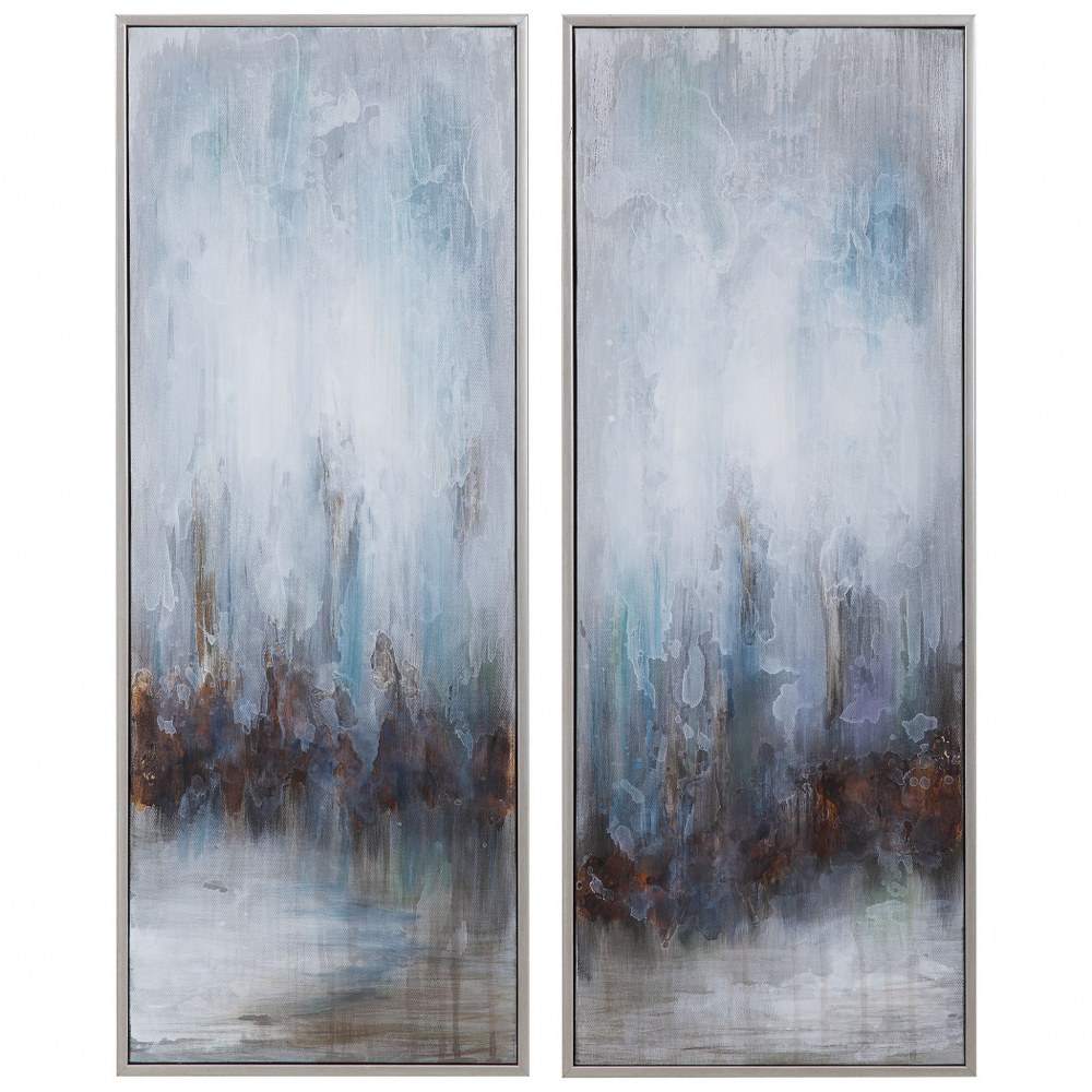 Uttermost-34376-Rainy Days - 32.75 inch Abstract Art (Set of 2) - 13 inches wide by 2.13 inches deep   Silver/Hand Painted/Blue/White/Gray/Silver/Bronze/Green Finish