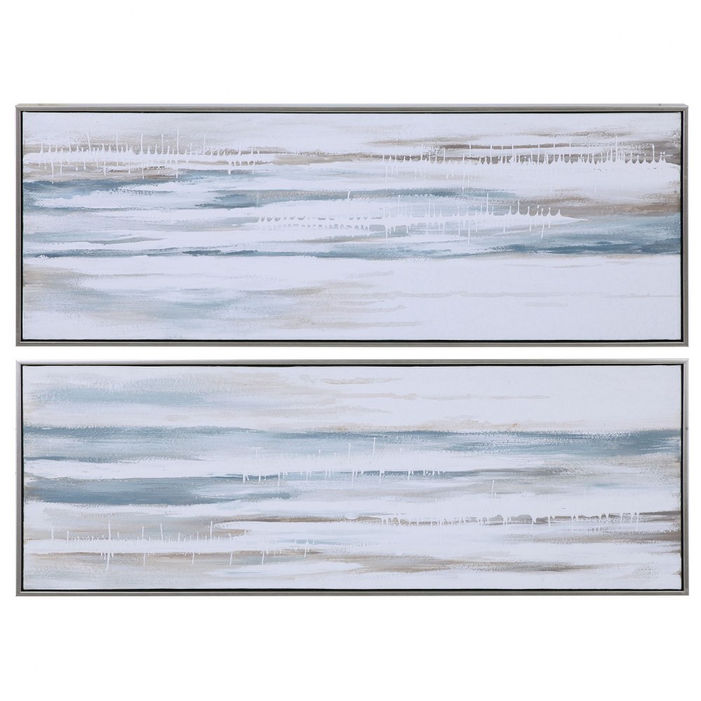 Uttermost-34377-Drifting - 48.25 inch Abstract Landscape Art (Set of 2) - 16.75 inches wide by 2.25 inches deep   Silver Leaf/Blue/White/Gray/Brown/Hand Painted Finish