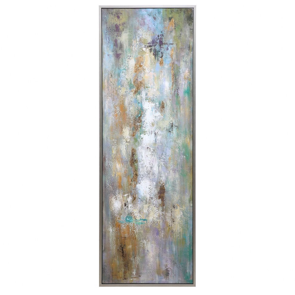 Uttermost-34378-Enigma - 73.75 inch Abstract Art   Champagne Silver/Hand Painted/Abstract/Lavender/Sage/Blue/Gray/Mustard/Brown/White Finish