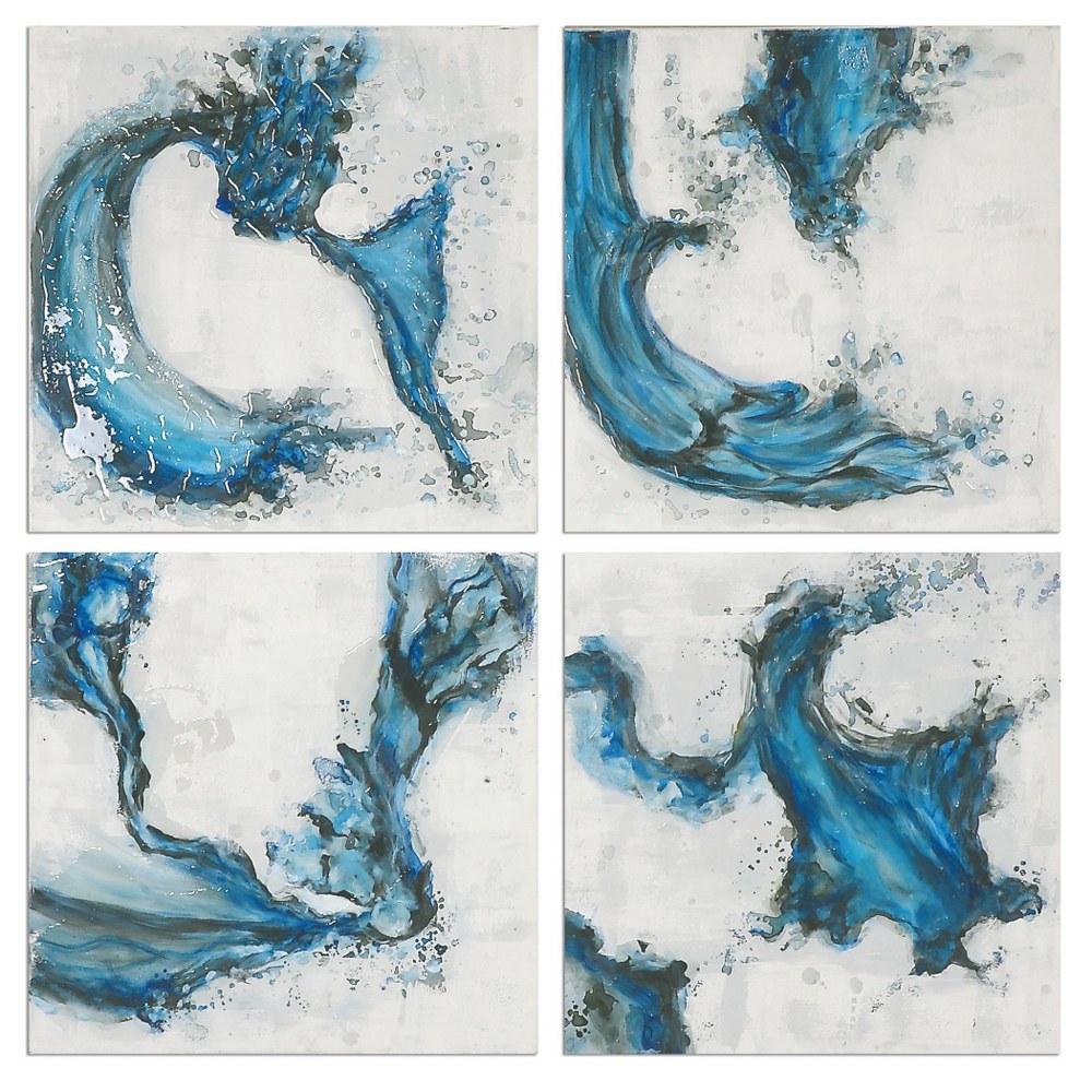 Uttermost-35324-Swirls In Blue - 20 inch Abstract Art (Set of 4)   Hand Painted/High Gloss Finish