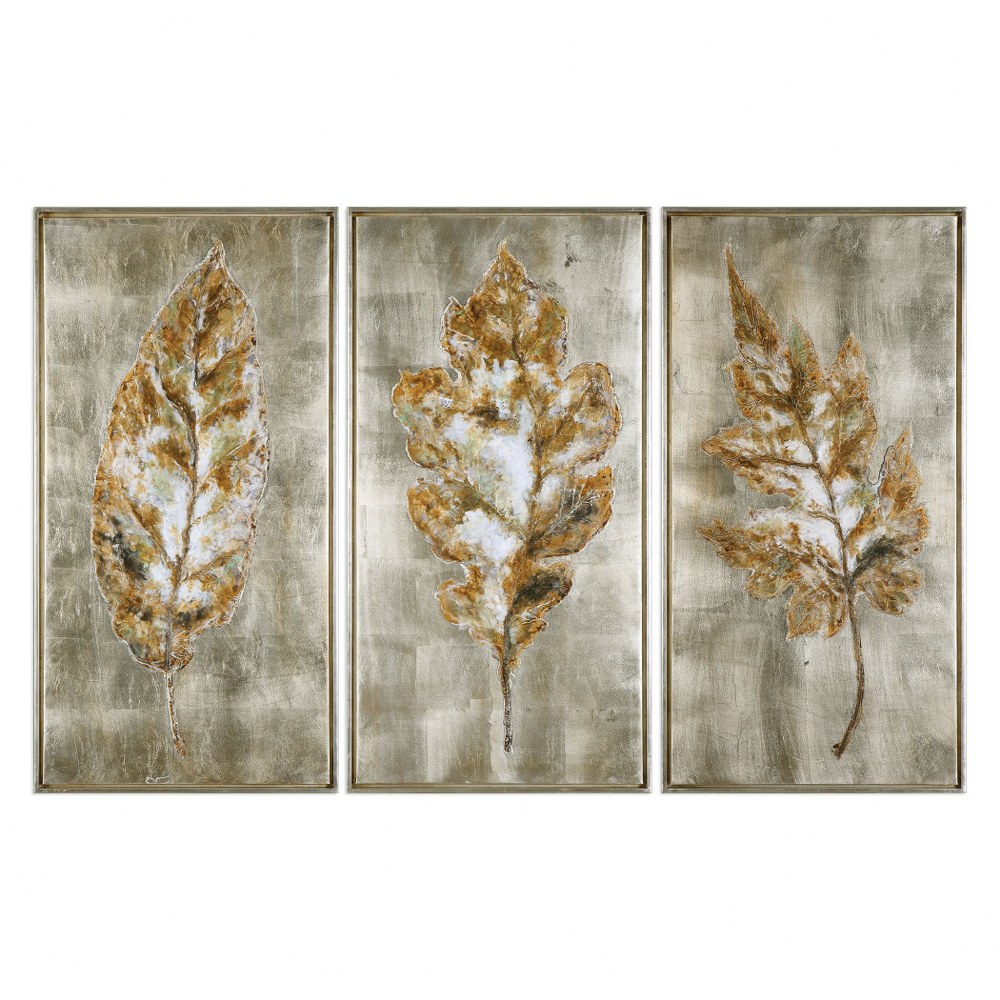 Uttermost-35334-Champagne Leaves - 40.63 inch Modern Art (Set of 3)   Burnished Champagne/Hand Painted Finish