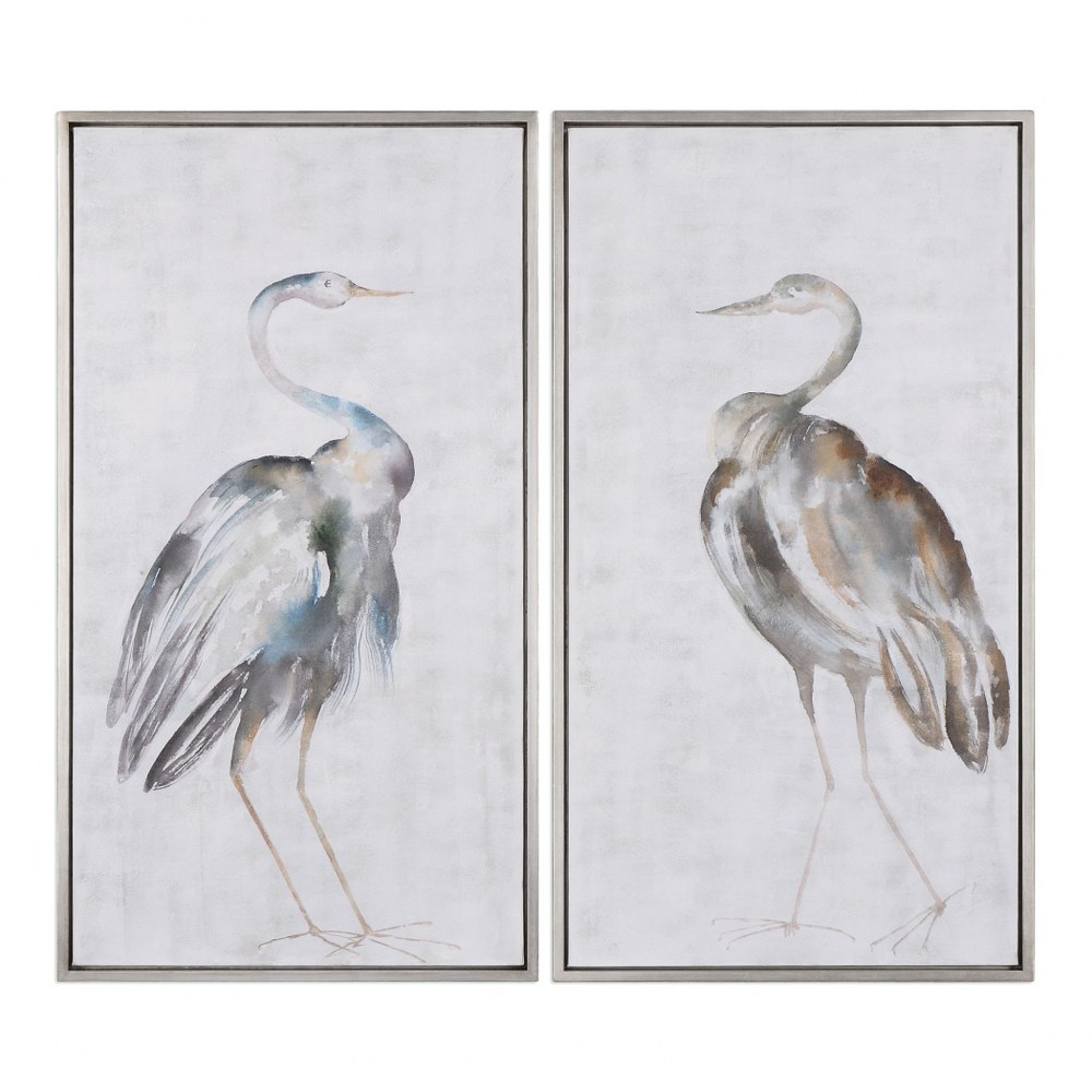 Uttermost-35353-Summer Birds - 46.75 inch Framed Art (Set of 2) - 25.75 inches wide by 1.75 inches deep   Hand Painted/Champagne Silver Frame Finish