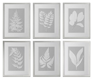 Uttermost-41394-Moonlight Ferns - 25.63 inch Framed Art (Set of 6)   Silver Leaf/Champagne Wash/White Finish