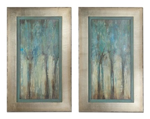 Uttermost-41410-Whispering Wind - 34.63 inch Framed Art (Set of 2) - 21.13 inches wide by 1.5 inches deep   Silver Leaf/Muted Aqua Blue/Charcoal Glaze Finish