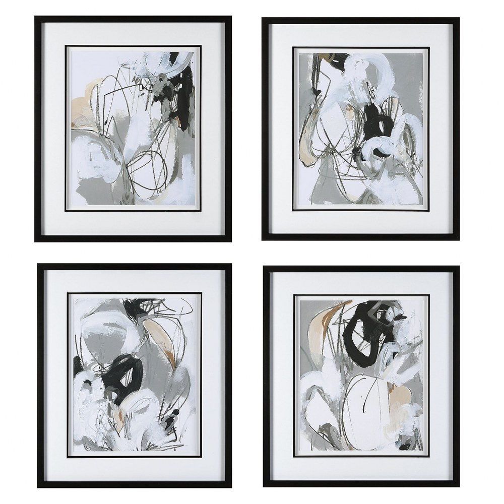 Uttermost-41419-Tangled Threads - 28.38 Inch Framed Print (Set of 4)   Gray, White/Black/Brown Finish