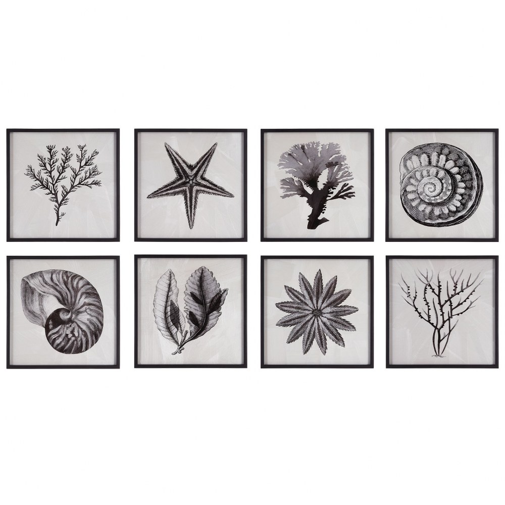 Uttermost-41429-Sea Living - 12 Inch Framed Print (Set of 8)   Black/White Finish