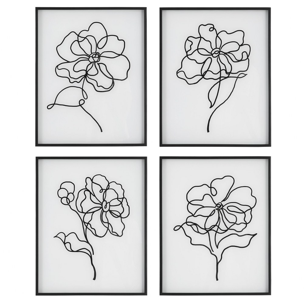 Uttermost-41430-Bloom - 19.75 Inch Framed Print (Set of 4)   Black/White Finish