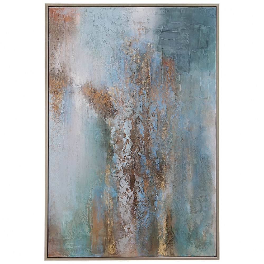 Uttermost-41432-Rendezvous - 61.75 Inch Hand Painted Abstract Art   Blues/Orange/Terra Cotta/White/Gold Leaf/Brown/Gray/Silver Leaf Finish