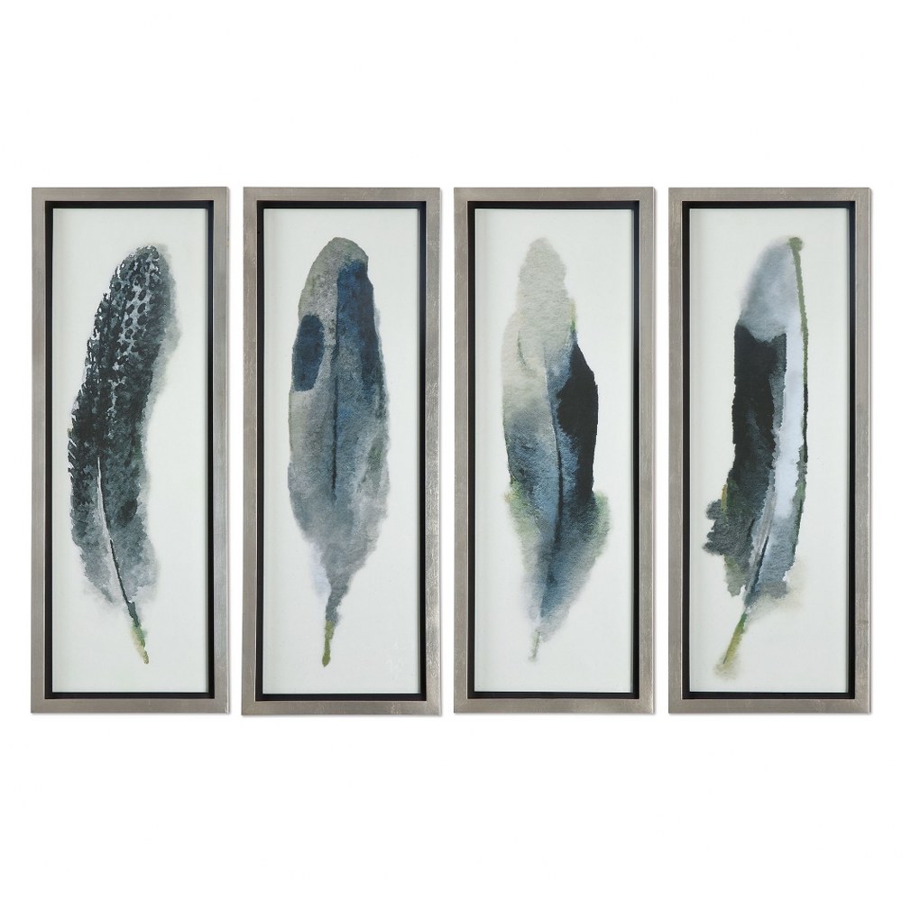 Uttermost-41554-Feathered Beauty - 38.13 inch Feather Art (Set of 4)   Champagne Silver Leaf/Black Satin Finish