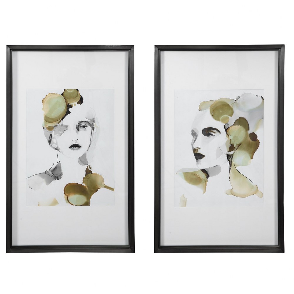 Uttermost-45097-Organic Portrait - 40 Inch Portrait Framed Print (Set of 2)   White/Sage Green/Brown/Charcoal/Matte Black Finish