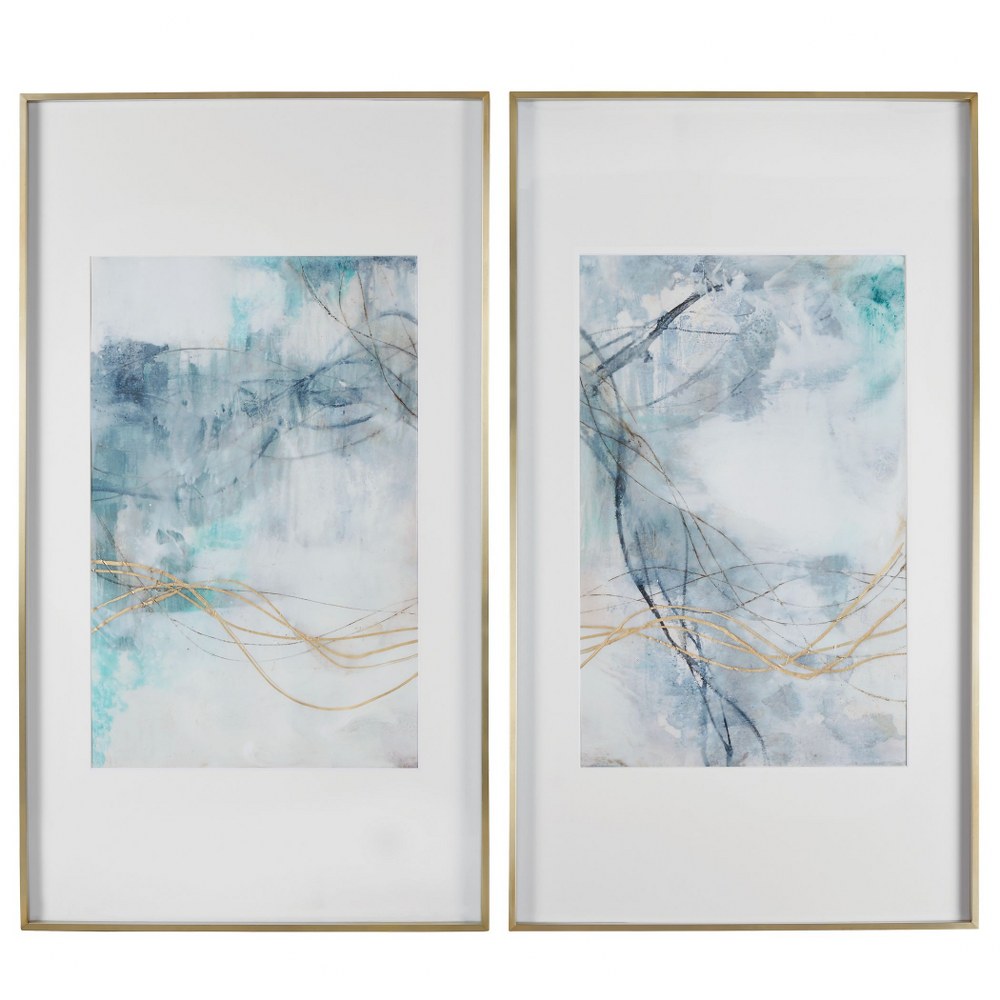 Uttermost-45099-Undulating Oro - 45 Inch Abstract Print (Set of 2)   Aqua/Gray/Gold/Ivory/Brushed Gold Finish