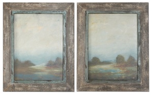 Uttermost-51076-Morning Vistas - 31.13 inch Framed Art (Set of 2) - 25 inches wide by 1.5 inches deep   Textured Wood/White/Gray Glaze/Muted Aqua/Heavy Gray Wash Finish