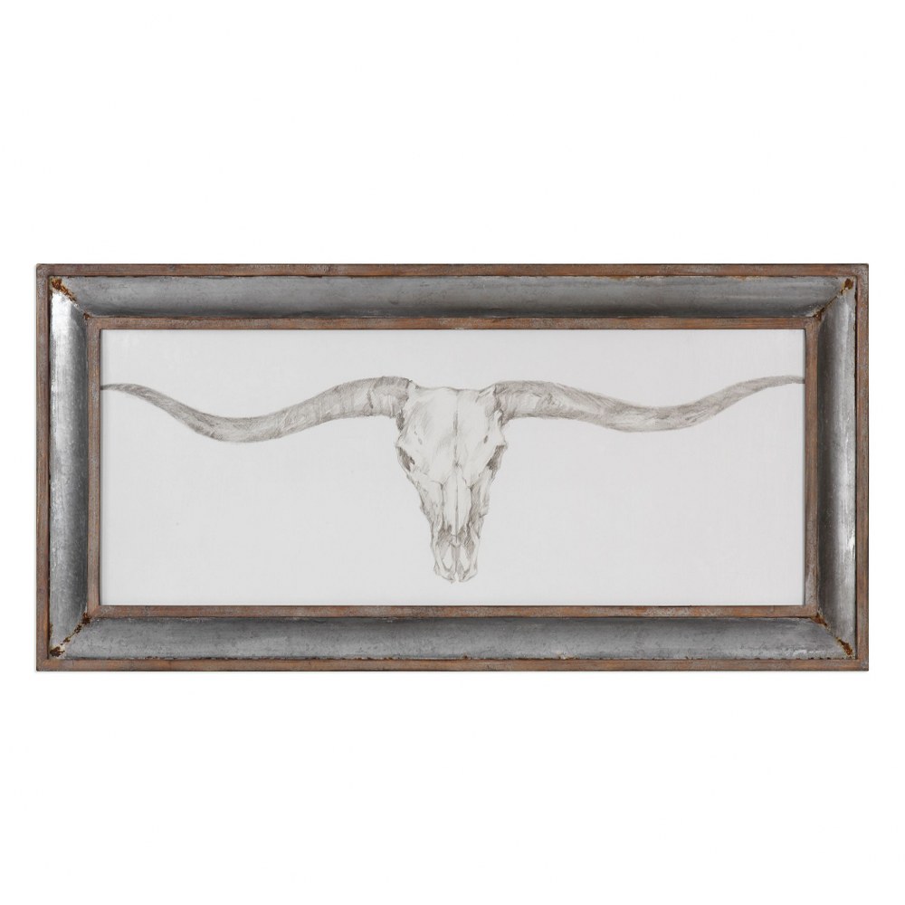 Uttermost-51106-Western Skull Mount - 70.5 inch Animal Print   Distressed Barnwood/Galvanized Tin/Rust Finish