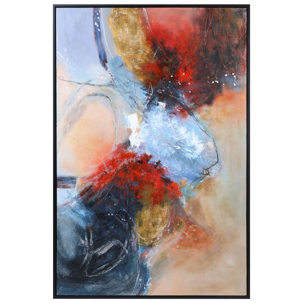 Uttermost-51306-Summer Sunset - 73.5 inch Abstract Art   Hand Painted/Matte Black/Orange/Red/Blue/Silver Leaf Finish