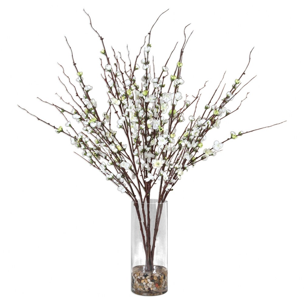 Uttermost-60128-Quince Blossoms - 36 inch Silk Centerpiece - 30 inches wide by 30 inches deep   Cream/Clear Finish