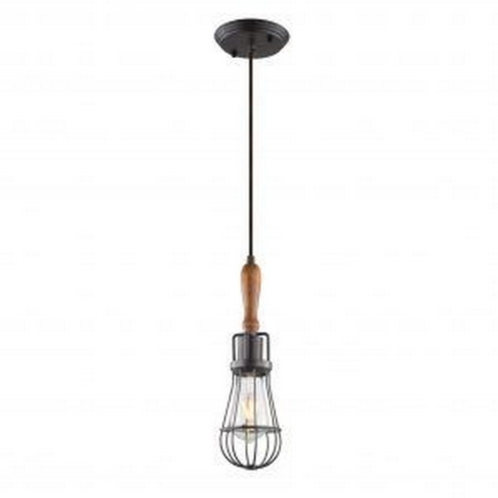 VONN LIGHTING-VVP24311ABZ-Arden - 5.51 Inch 4W 1 LED Pendant with Wood   Aged Bronze Finish with Clear Glass