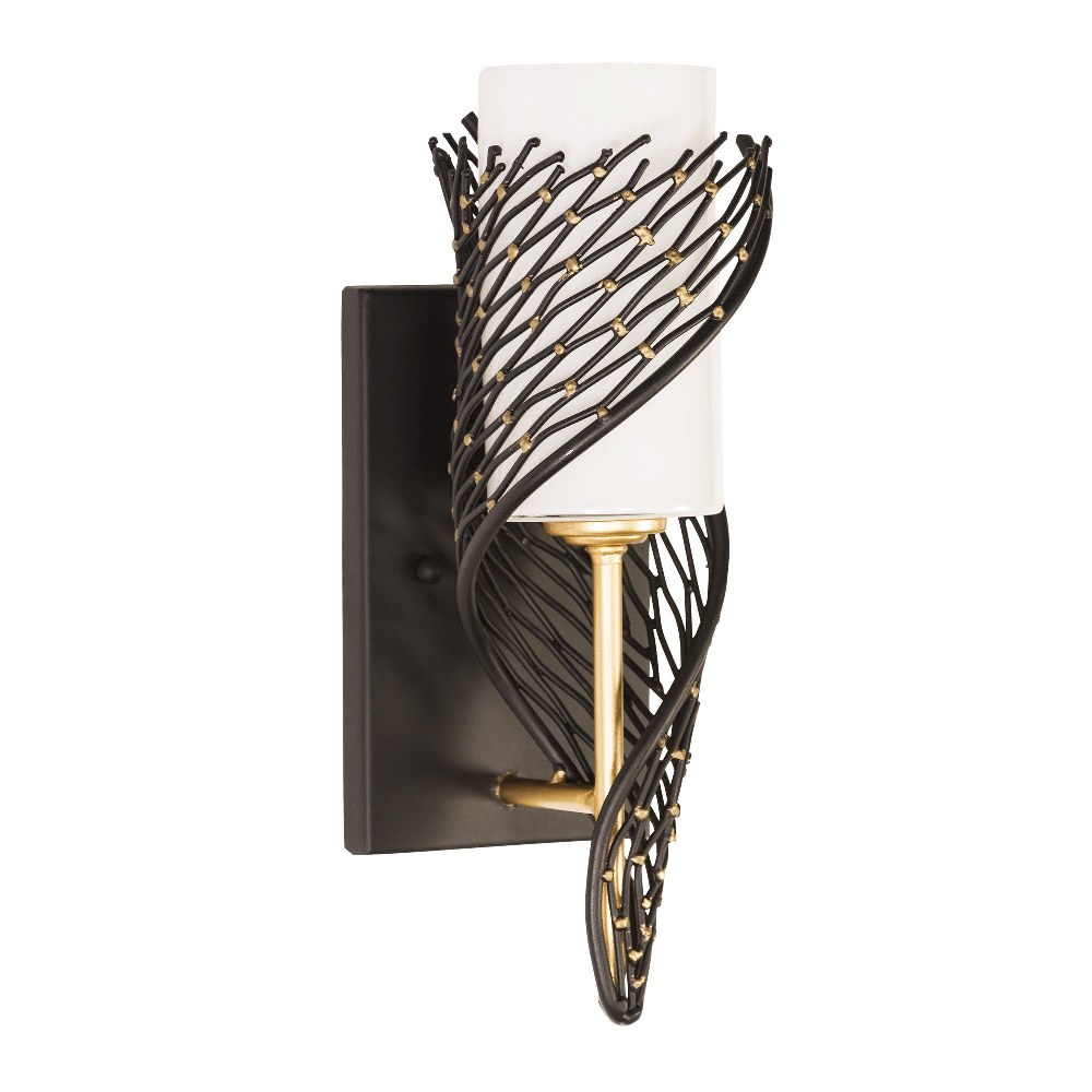 Varaluz Lighting-240K01MBFG-Flow - 1 Light Left Wrap Wall Sconce Matte Black  Steel Finish with Gloss Opal Glass