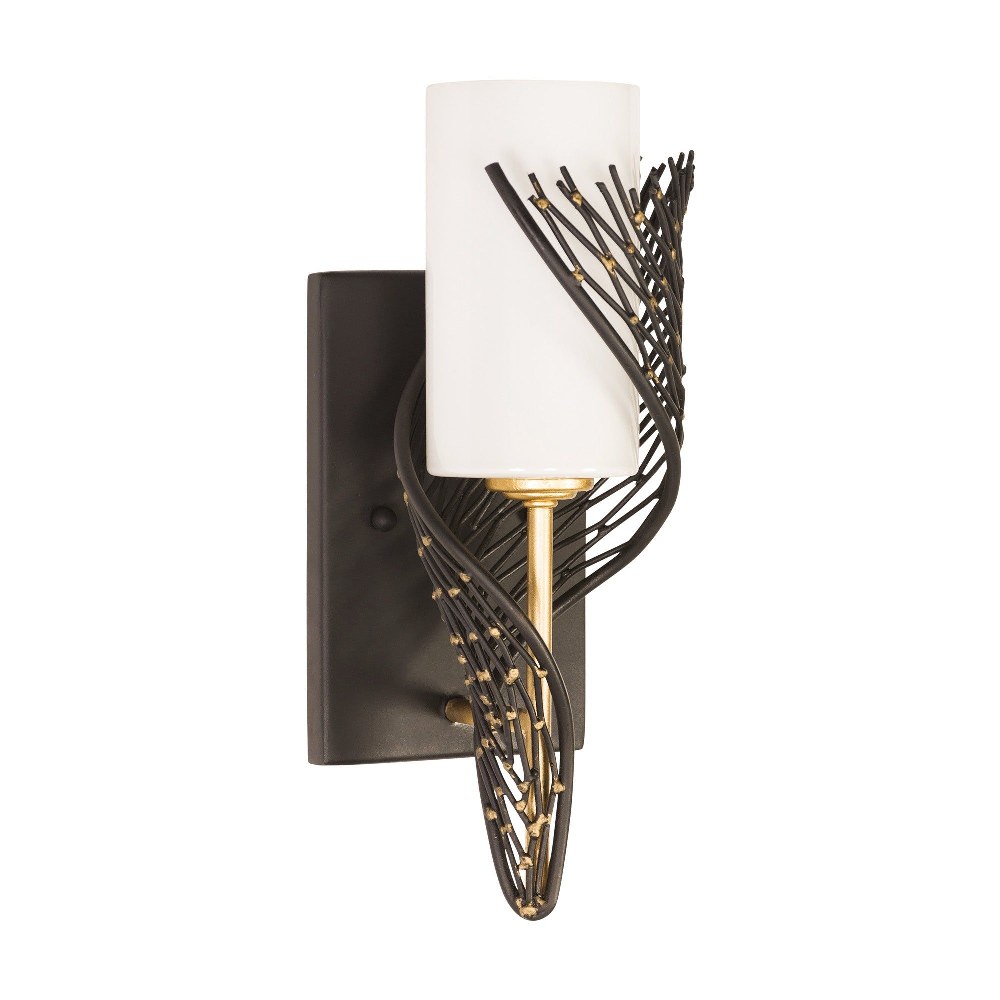 Varaluz Lighting-240K01RMBFG-Flow - 1 Light Right Wrap Wall Sconce Matte Black  Steel Finish with Gloss Opal Glass