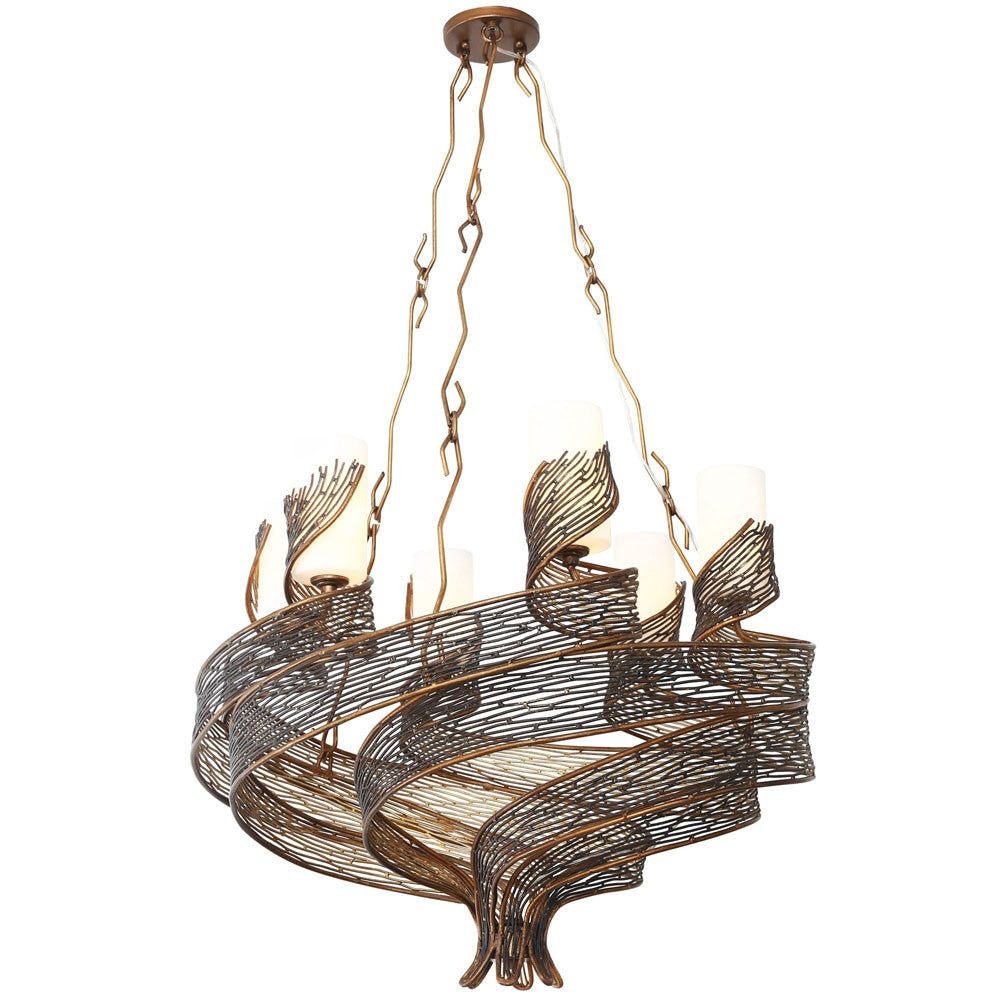 Varaluz Lighting-240C06HO-Flow - Six Light Chandelier   Hammered Ore Finish with Gloss Opal Glass