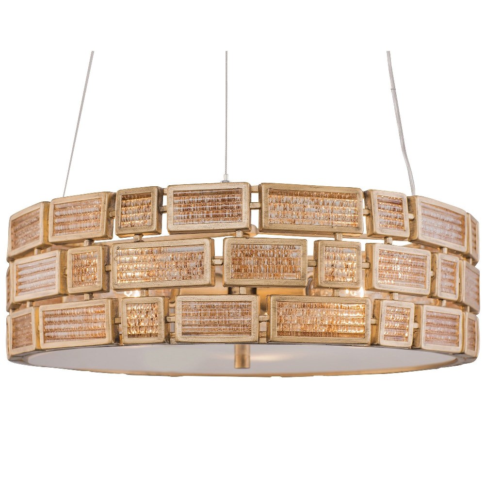 Varaluz Lighting-255P04HG-Harlowe - Three Light Pendant   Havana Gold Finish with Brown Textured Ice Glass