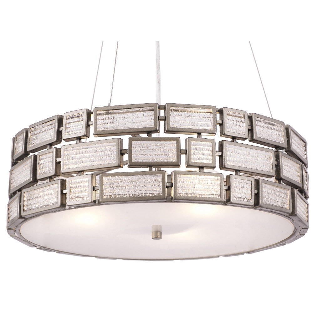 Varaluz Lighting-255P04NB-Harlowe - Three Light Pendant   New Bronze Finish with Textured Ice Glass