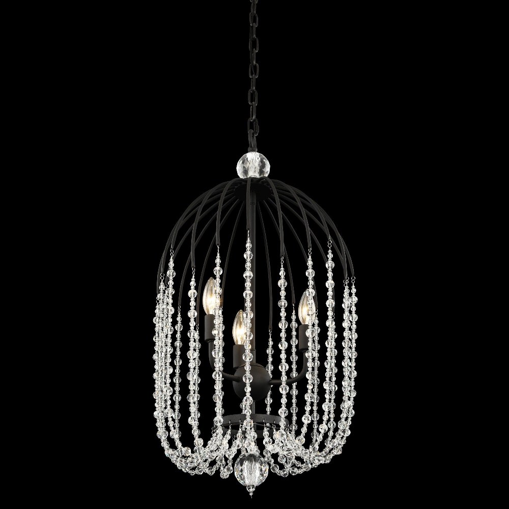 Varaluz Lighting-343F03MB-Voliere - 3 Light Tall Pendant   Matte Black Finish with Faceted Crystal