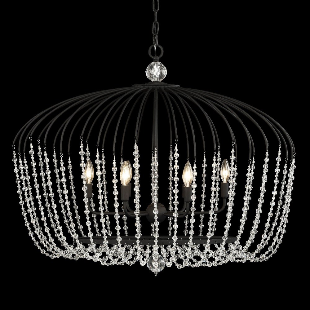 Varaluz Lighting-343N06MB-Voliere - 6 Light Oval Pendant   Matte Black Finish with Faceted Crystal