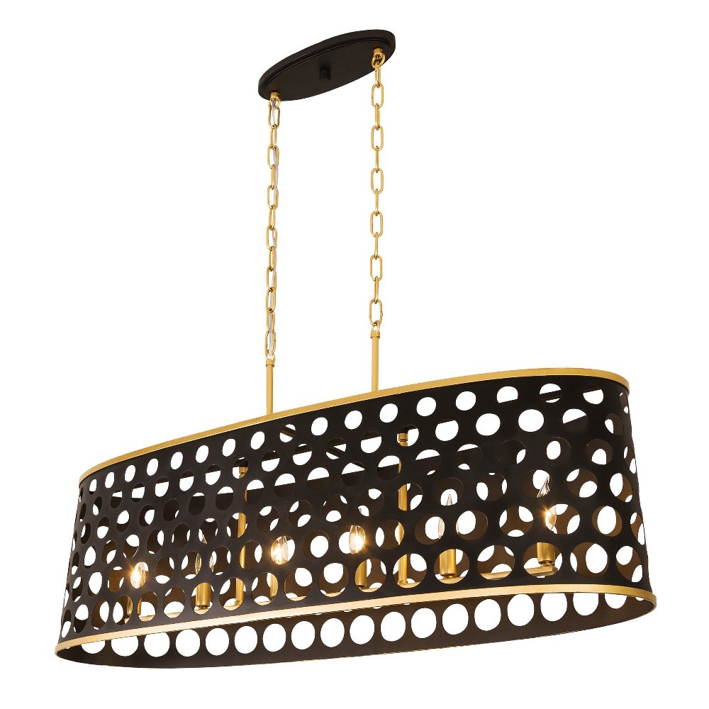 Varaluz Lighting-346N06MBFG-Bailey - 6 Light Linear Pendant   Matte Black/French Gold Finish