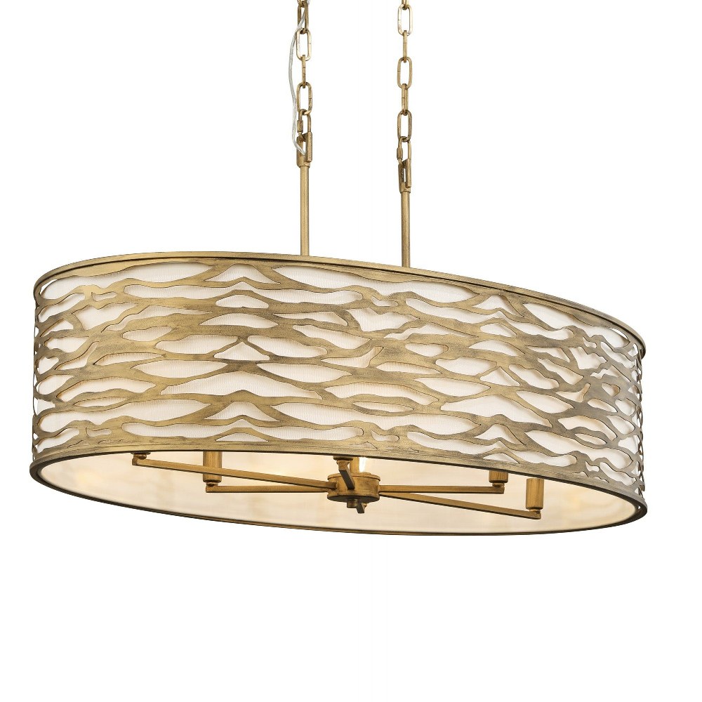 Varaluz Lighting-348N06HG-Kato - 36 Inch 6 Light Linear Pendant Havana Gold  Carbon Black Finish with Bone Linen Shade