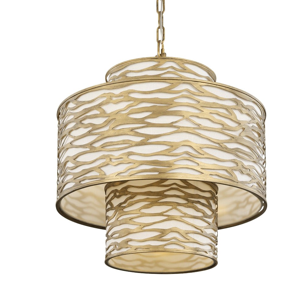 Varaluz Lighting-348P04HG-Kato - 4 Light Pendant Havana Gold  Carbon Black Finish with Bone Linen Shade