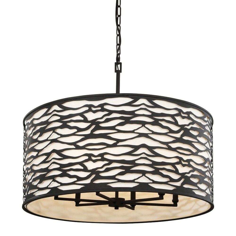 Varaluz Lighting-348P06CB-Kato - 30 Inch 6 Light Pendant   Carbon Black Finish with Bone Linen Shade