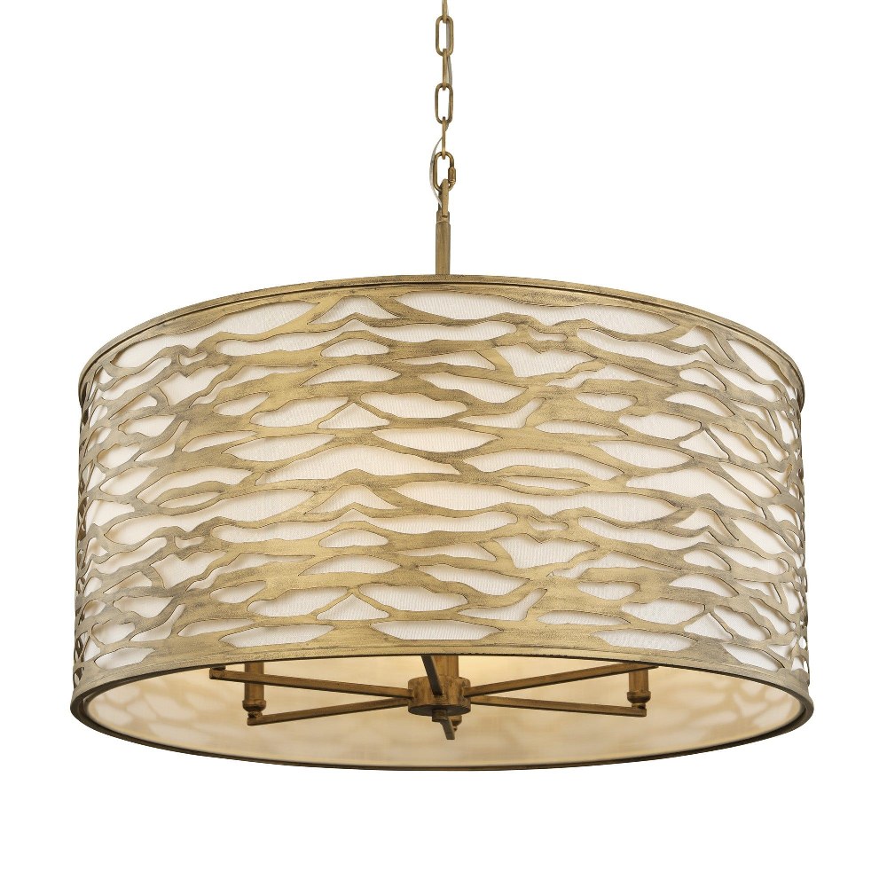 Varaluz Lighting-348P06HG-Kato - 30 Inch 6 Light Pendant Havana Gold  Carbon Black Finish with Bone Linen Shade