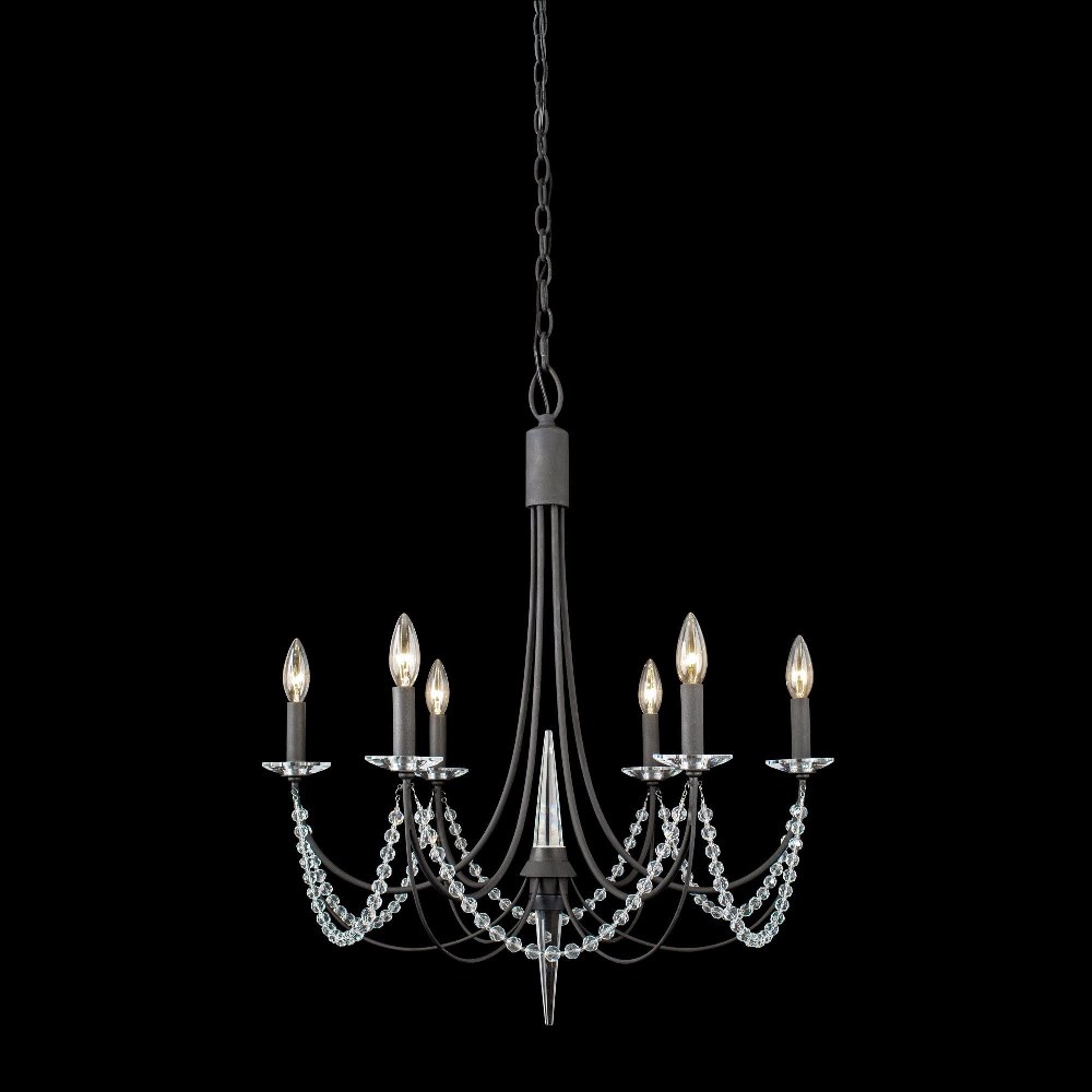 Varaluz Lighting-350C06CB-Brentwood 6-Light Chandelier in Coastal Style 23.25 Inches Tall and 26.5 Wide Carbon Black  Carbon Black Finish with Clear Crystal