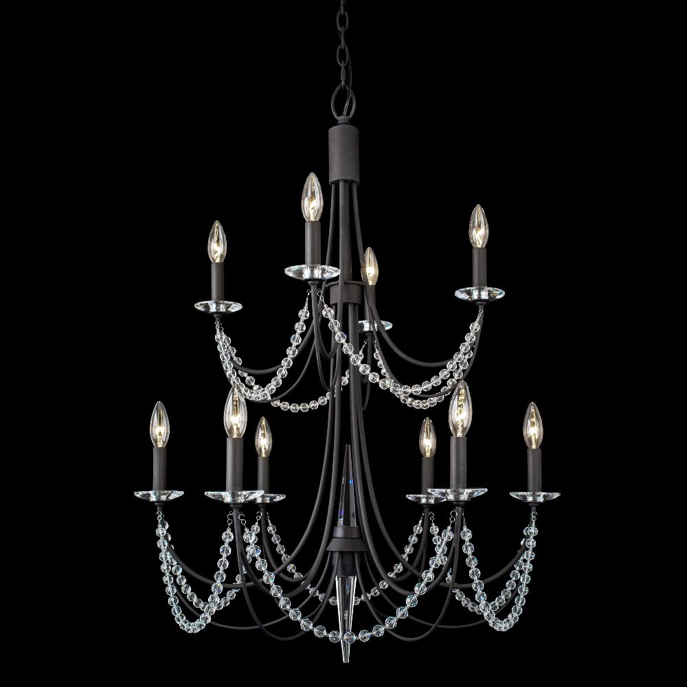 Varaluz Lighting-350C10CB-Brentwood 10-Light Chandelier in Coastal Style 31.25 Inches Tall and 26 Wide Carbon Black  Carbon Black Finish with Clear Crystal