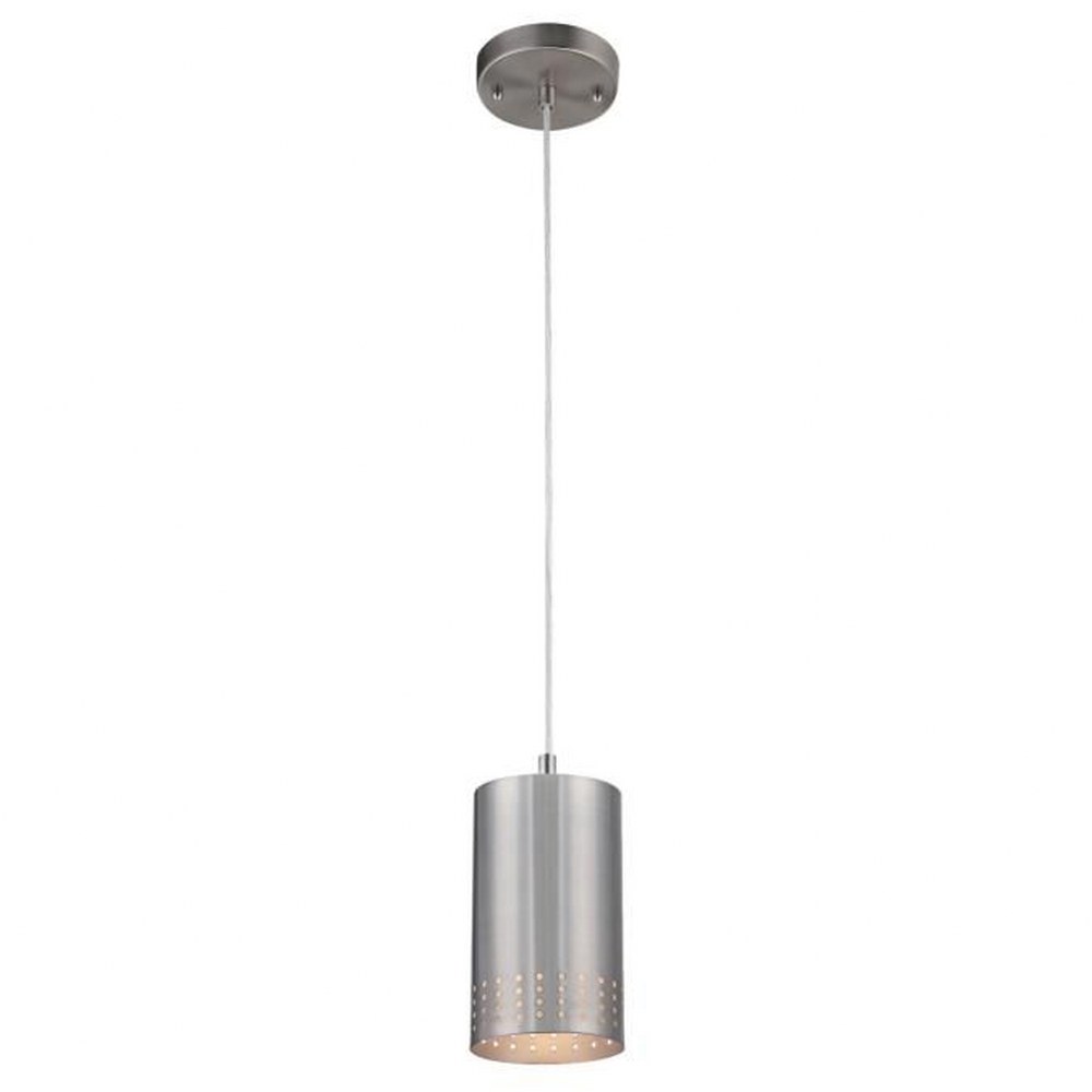 Westinghouse Lighting-6101200-Westinghouse Lighting Phelps One-Light Indoor Mini Pendant Brushed Nickel Finish with Perforated Metal Shade Brushed Nickel Finish with Perforated Glass with Perforated Cylinder Metal Shade