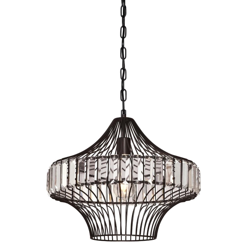 Westinghouse Lighting-6106200-50.80 Inch One Light Cage Pendant Matte Black Finish with Crystal Prism Glass