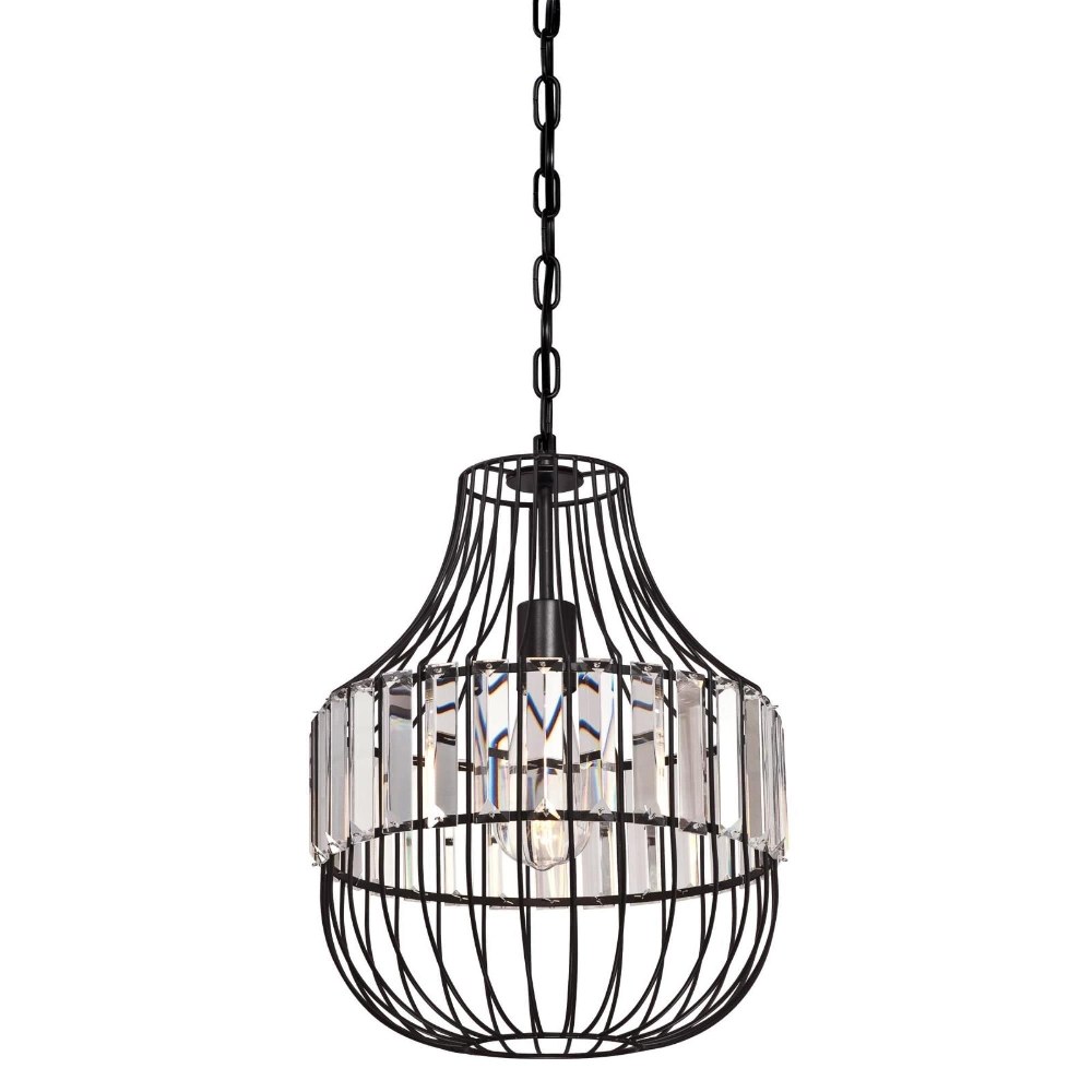 Westinghouse Lighting-6106300-53.25 Inch One Light Cage Pendant Matte Black Finish with Crystal Prism Glass