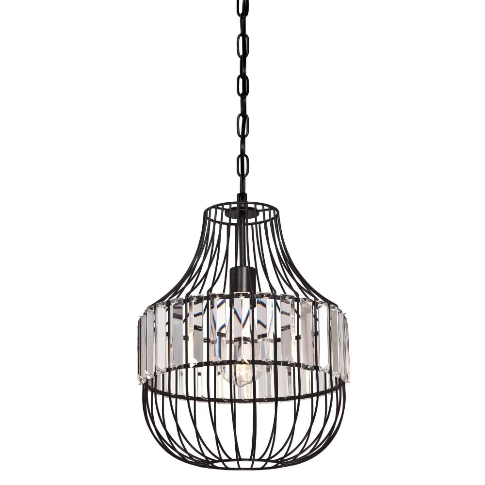 Westinghouse Lighting-6106300-53.25 Inch One Light Cage Pendant   Matte Black Finish with Crystal Prism Glass