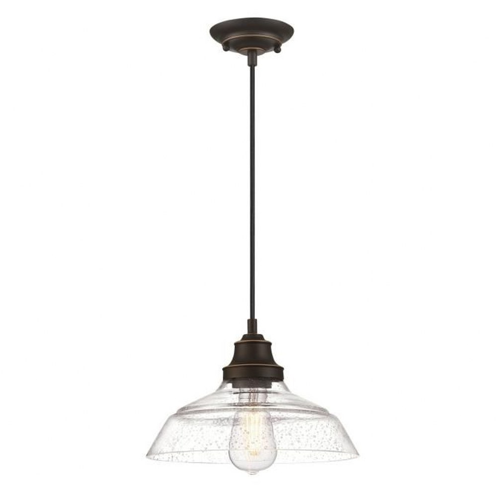 Westinghouse Lighting-6116600-Iron Hill - 1 Light Pendant In Vintage Style-7 Inches Tall and 11 Inches Wide Oil Rubbed Bronze/Highlights Finish with Clear Seeded Glass