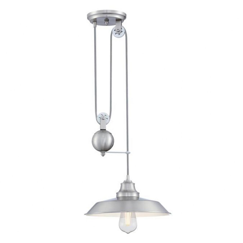 Westinghouse Lighting-6116900-Iron Hill - 1 Light Pulley Pendant In Vintage Style-25.5 Inches Tall and 12 Inches Wide Brushed Nickel Brushed Nickel Finish with Metal Shade