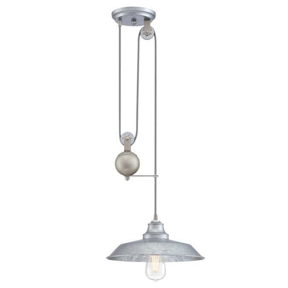 Westinghouse Lighting-6117000-Iron Hill - 1 Light Pulley Pendant In Vintage Style-25.5 Inches Tall and 12 Inches Wide Galvanized Steel Brushed Nickel Finish with Metal Shade