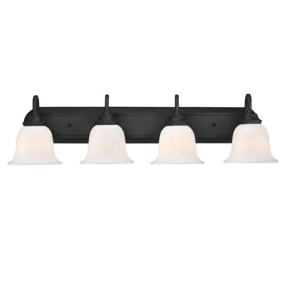 Westinghouse Lighting-6117100-Harwell - 4 Light Wall Sconce In Traditional Style-8.5 Inches Tall and 32.5 Inches Wide Matte Black Finish with White Opal Glass