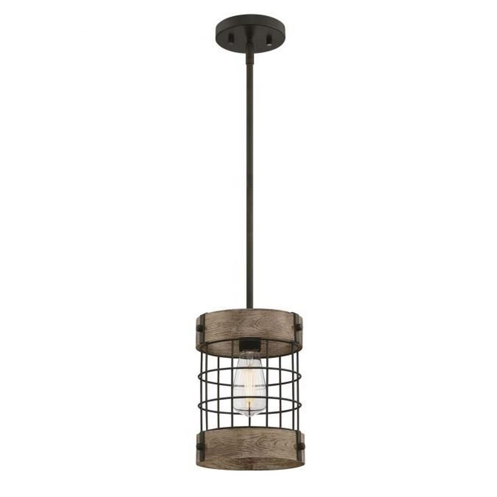 Westinghouse Lighting-6118000-Langston - 1 Light Pendant In Vintage Style-9.75 Inches Tall and 8.25 Inches Wide Oil Rubbed Bronze/Vintage Pine Matte Black/Barnwood Finish with Cage Shade