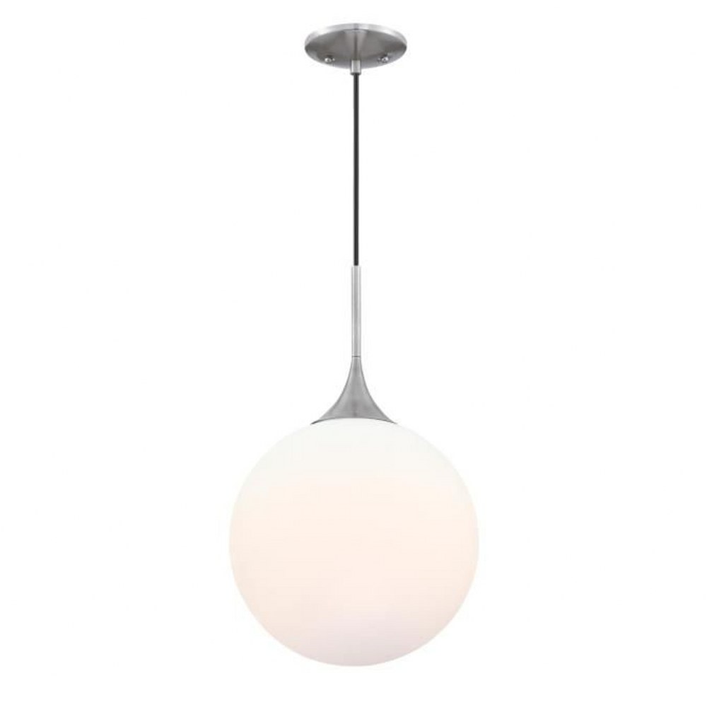 Westinghouse Lighting-6119500-Moretti - 12W 1 LED Pendant In Contemporary Style-19.5 Inches Tall and 11.75 Inches Wide Brushed Nickel Finish with Frosted Opal Glass