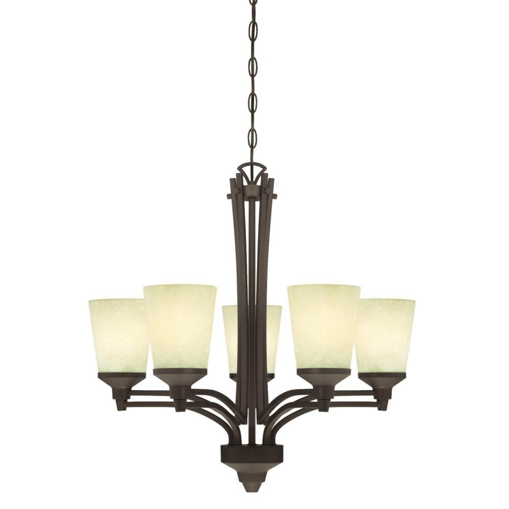 Westinghouse Lighting-6307100-Malvern - Five Light Chandelier   Oil Rubbed Bronze Finish with Smoldering Scavo Glass