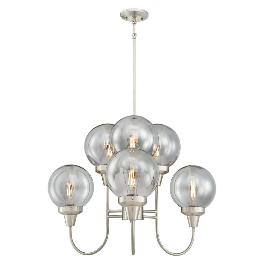 Westinghouse Lighting-6325300-Byron - Six Light Chandelier   Brushed Nickel Finish with Smoke Grey Glass