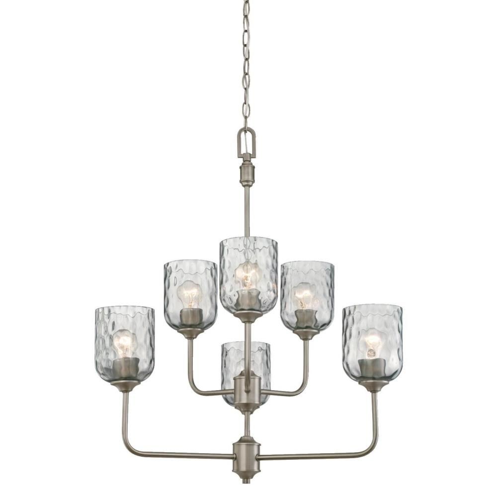 Westinghouse Lighting-6326300-Basset - Six Light 2-Tier Chandelier   Dark Pewter Finish with Smoke Grey Hammered Glass