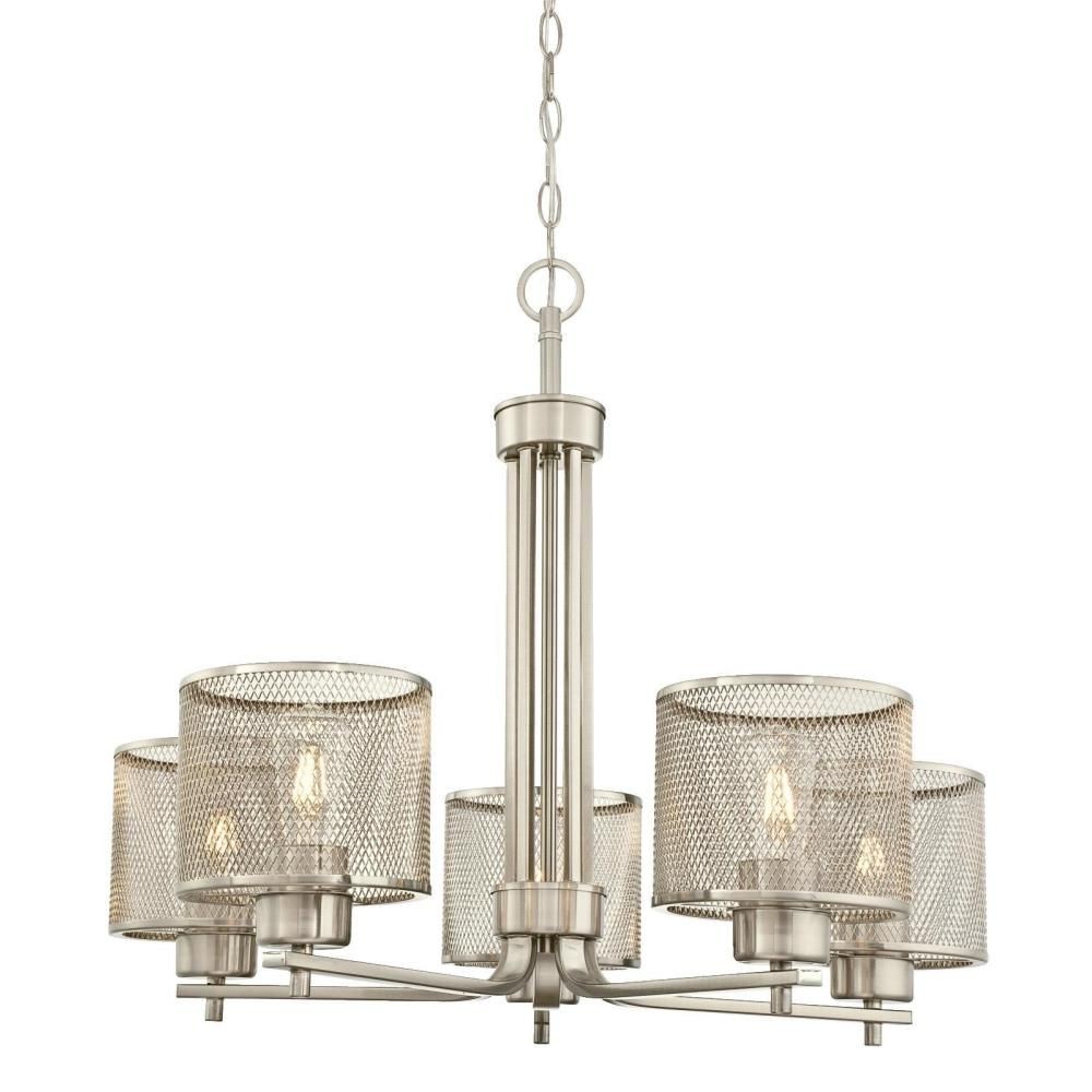 Westinghouse Lighting-6327500-Morrison - Five Light Chandelier   Brushed Nickel Finish with Mesh Shade